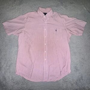 Ralph Lauren Shirt Mens Large Red White Blue Check Short Sleeve Button Up